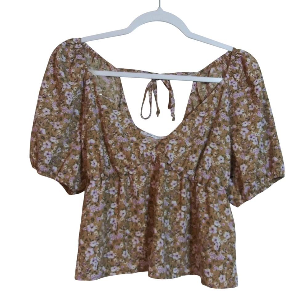 3rd + Malt Neutral Ditsy Floral Tie Back Crop Top Size Small